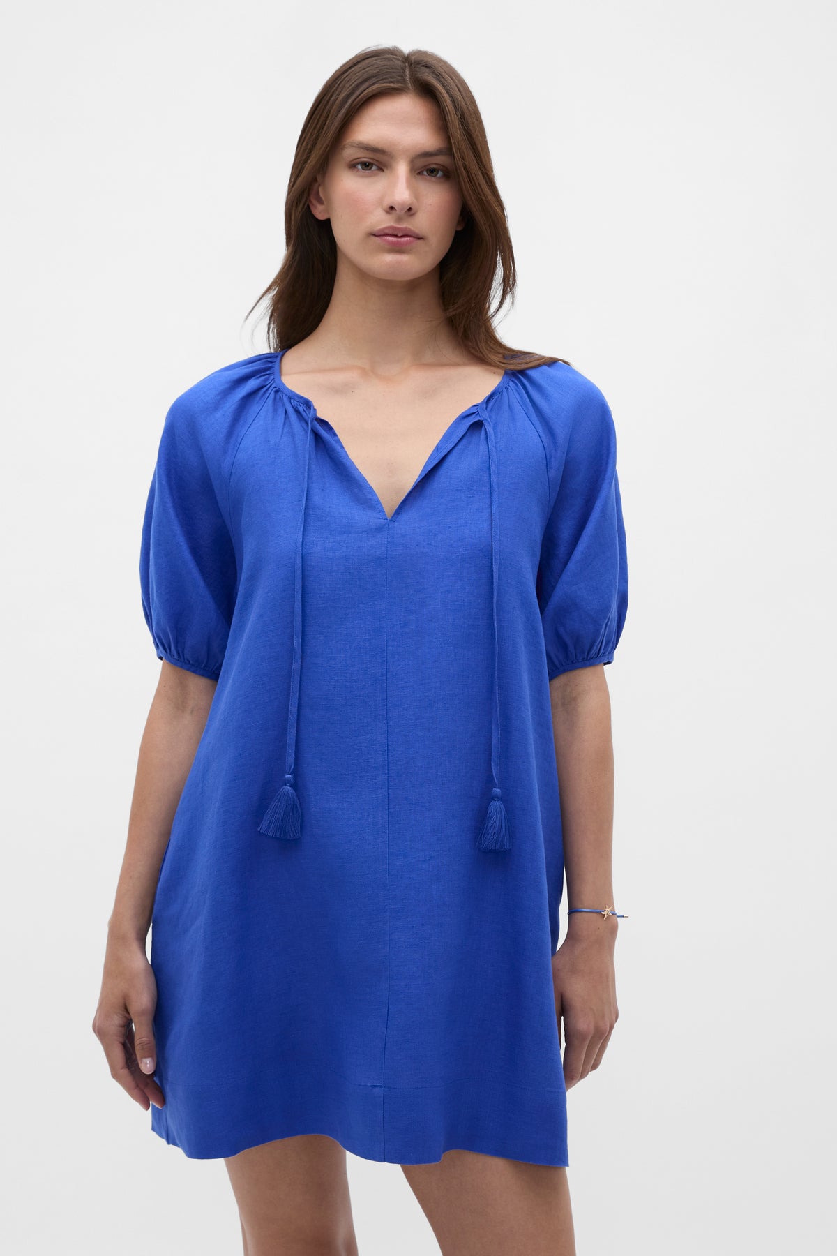 Linen Tie Neck Mini Dress