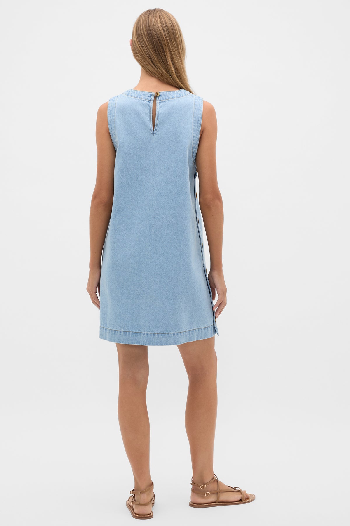 Denim Button Side Midi Dress
