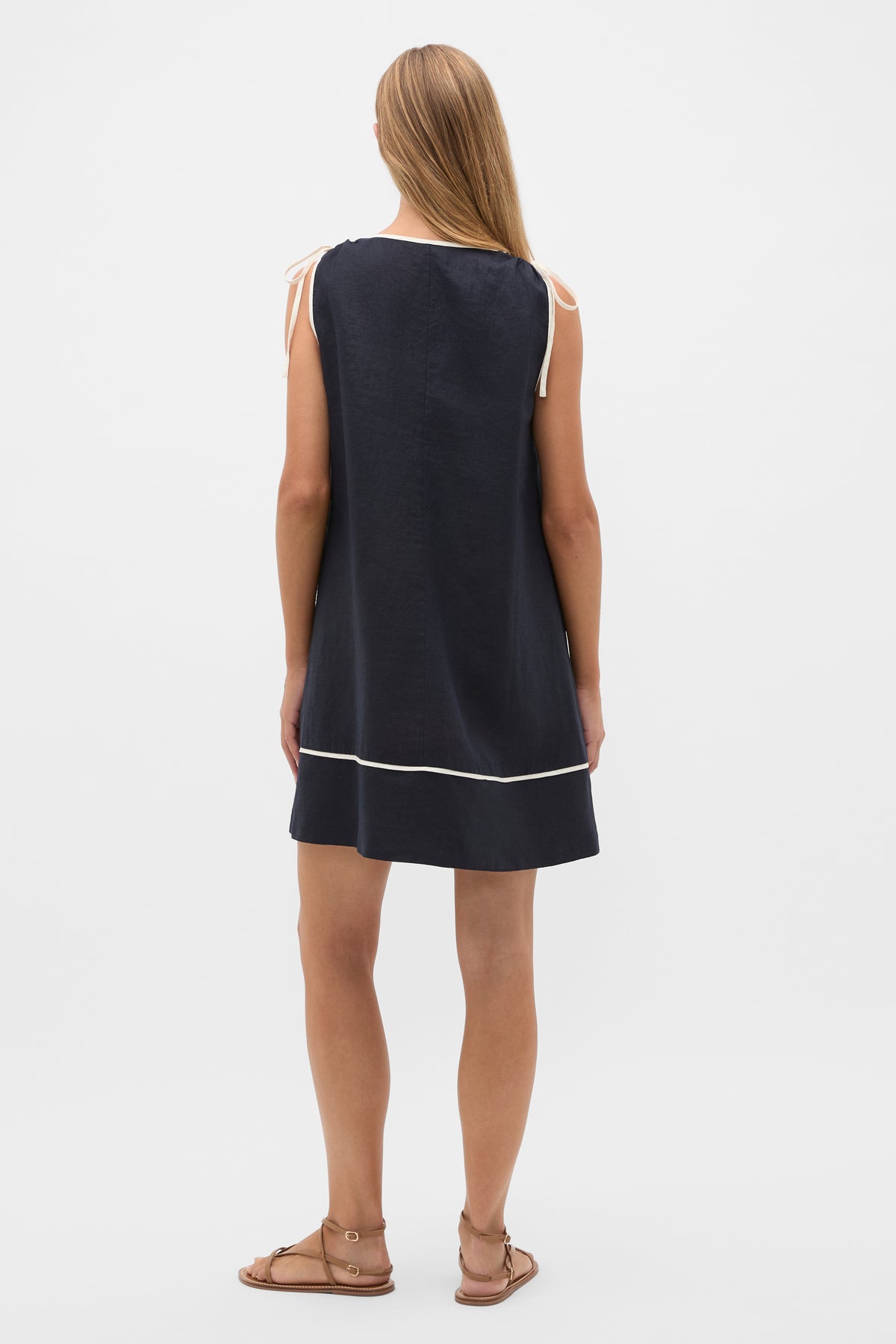 Linen Contrast Piping Mini Dress