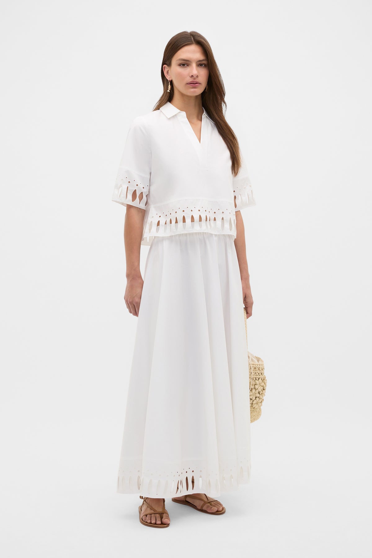 Poplin Cutwork Midi Skirt
