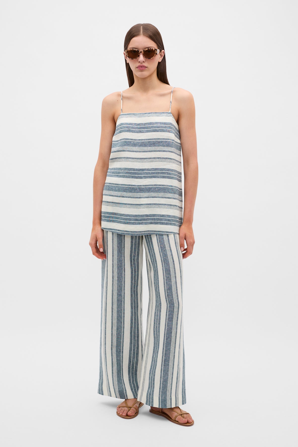 Linen Striped Waisted Pant