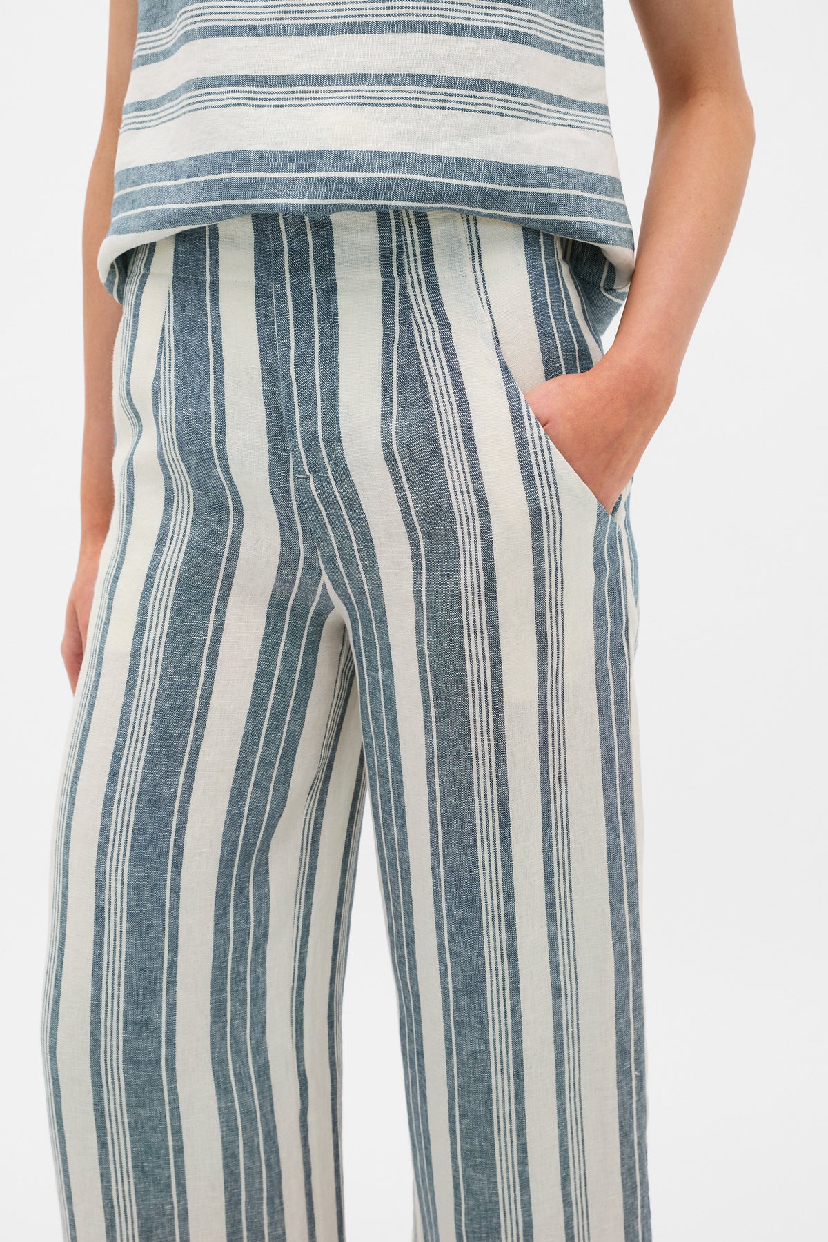 Linen Striped Waisted Pant