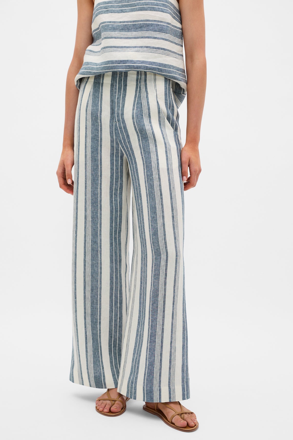 Linen Striped Waisted Pant