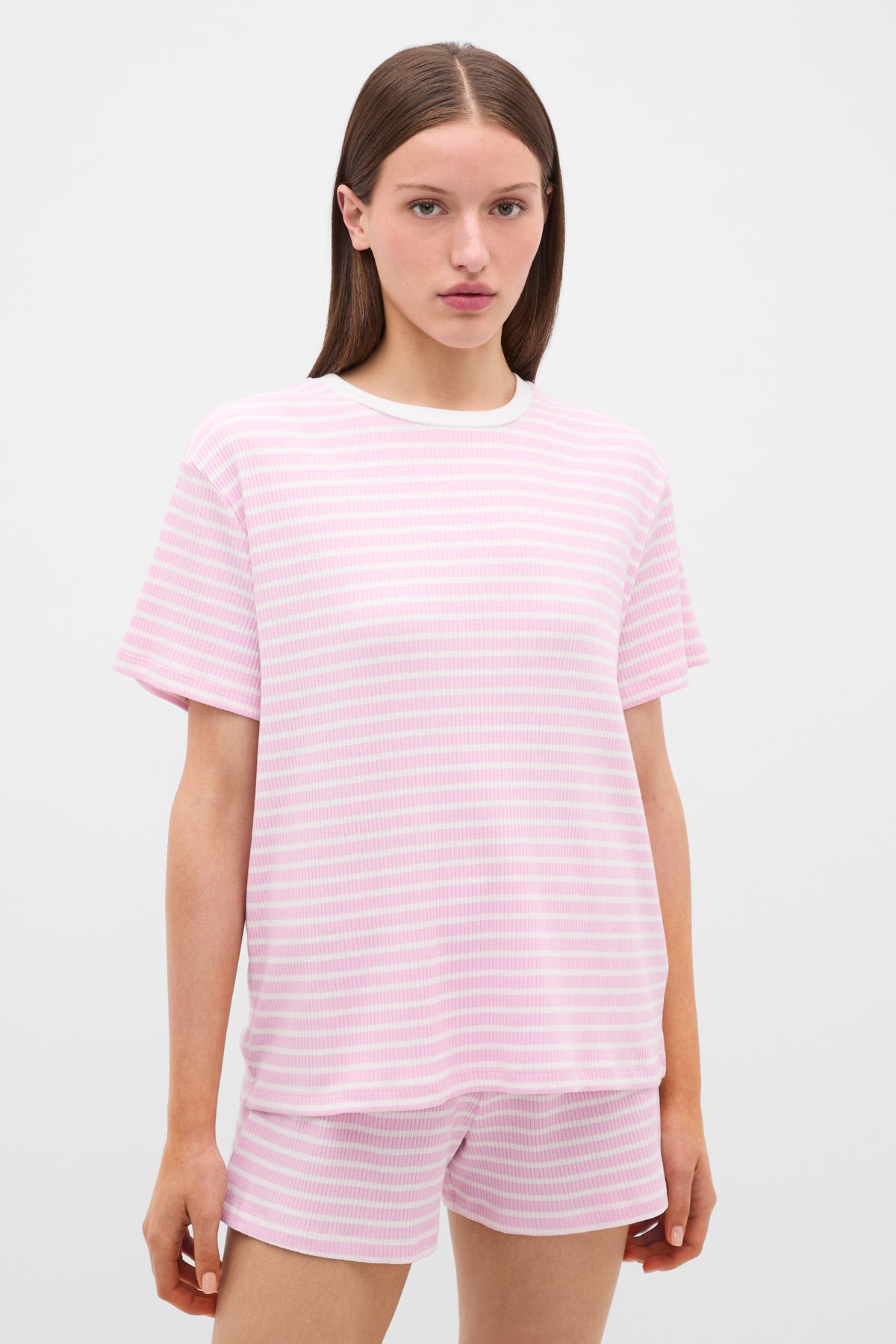 Striped Rib Tee and Short PJ Set