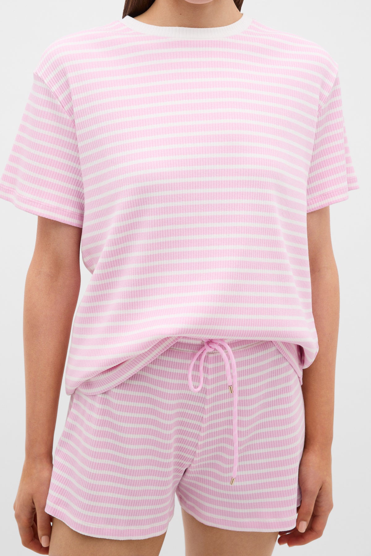 Striped Rib Tee and Short PJ Set