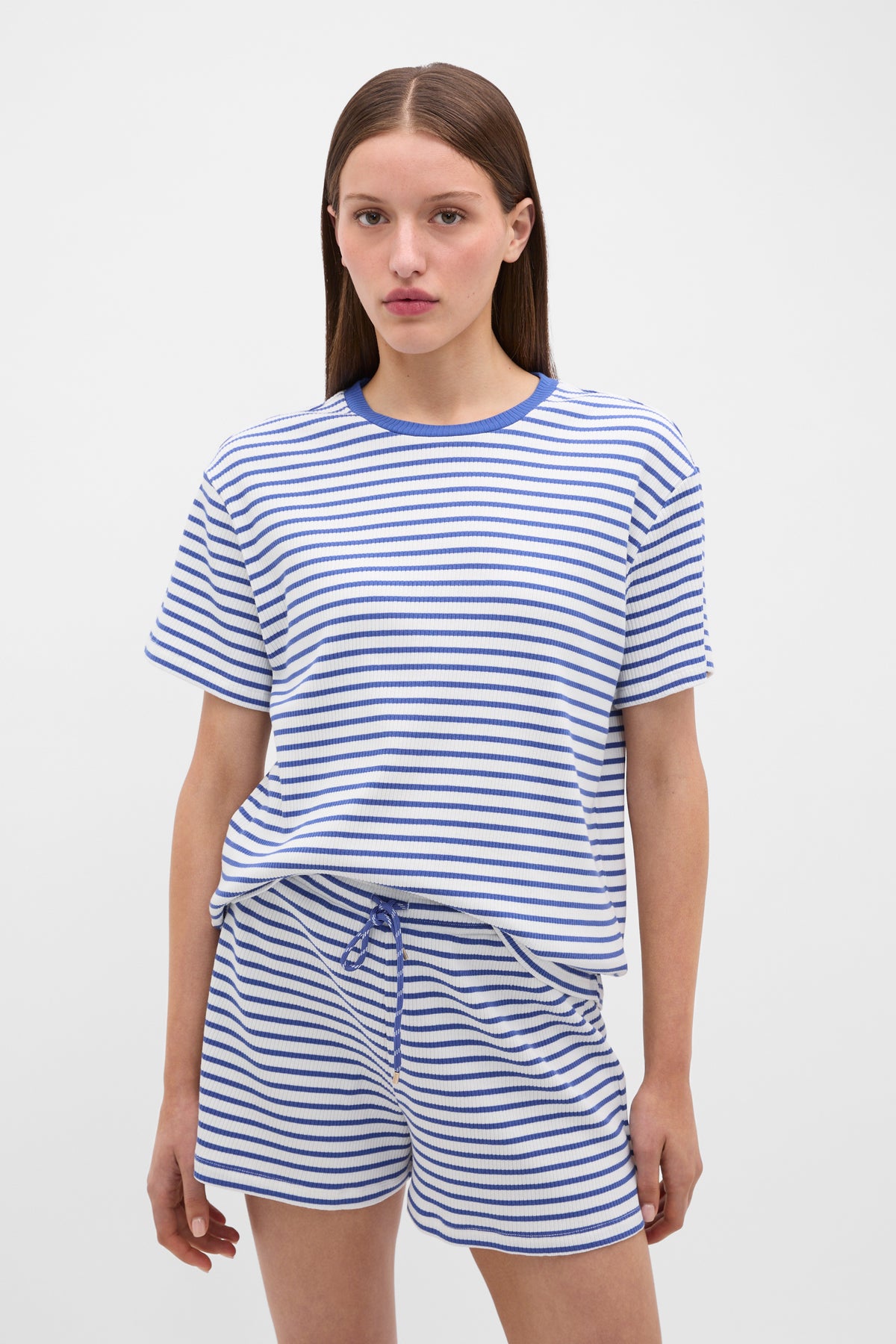 Striped Rib Tee and Short PJ Set