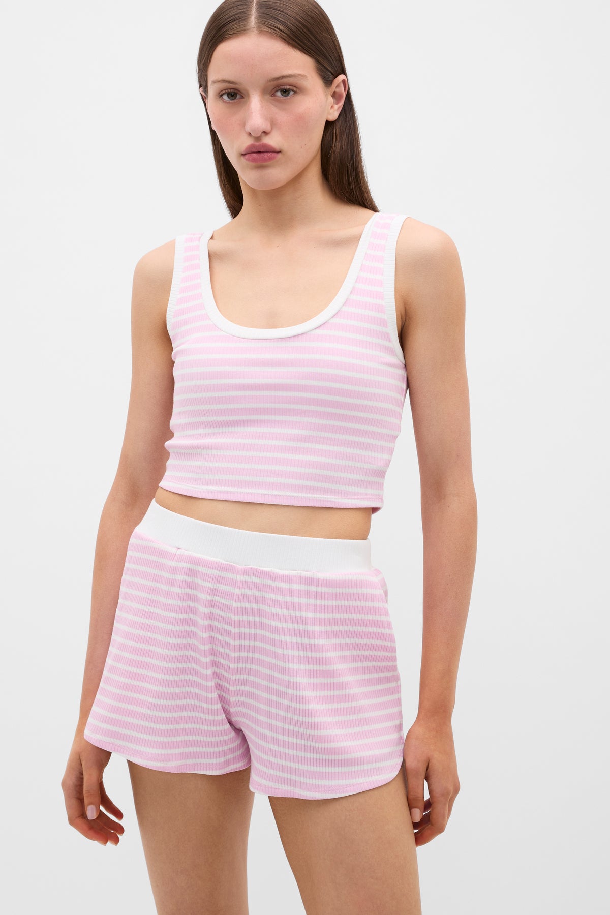Striped Rib Tank and Short PJ Set