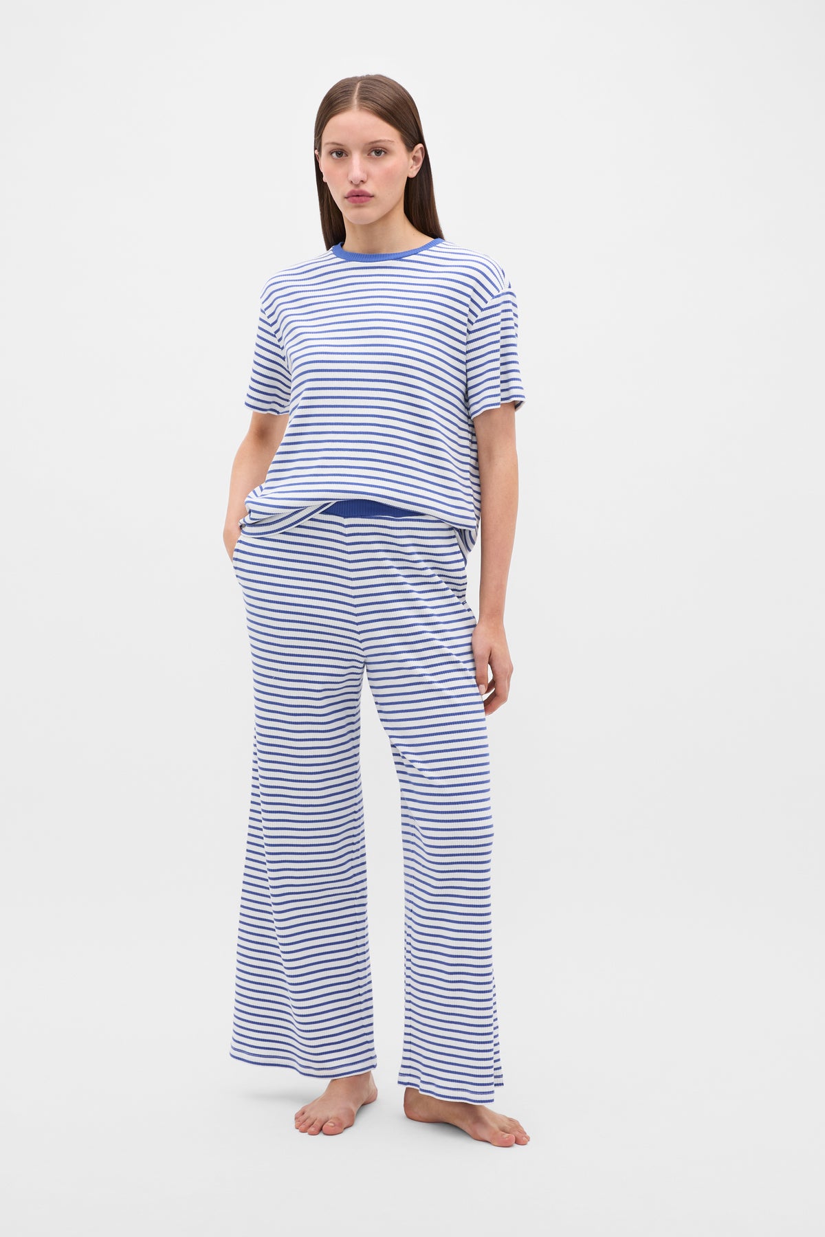 Striped Rib Tee and Pant PJ Set