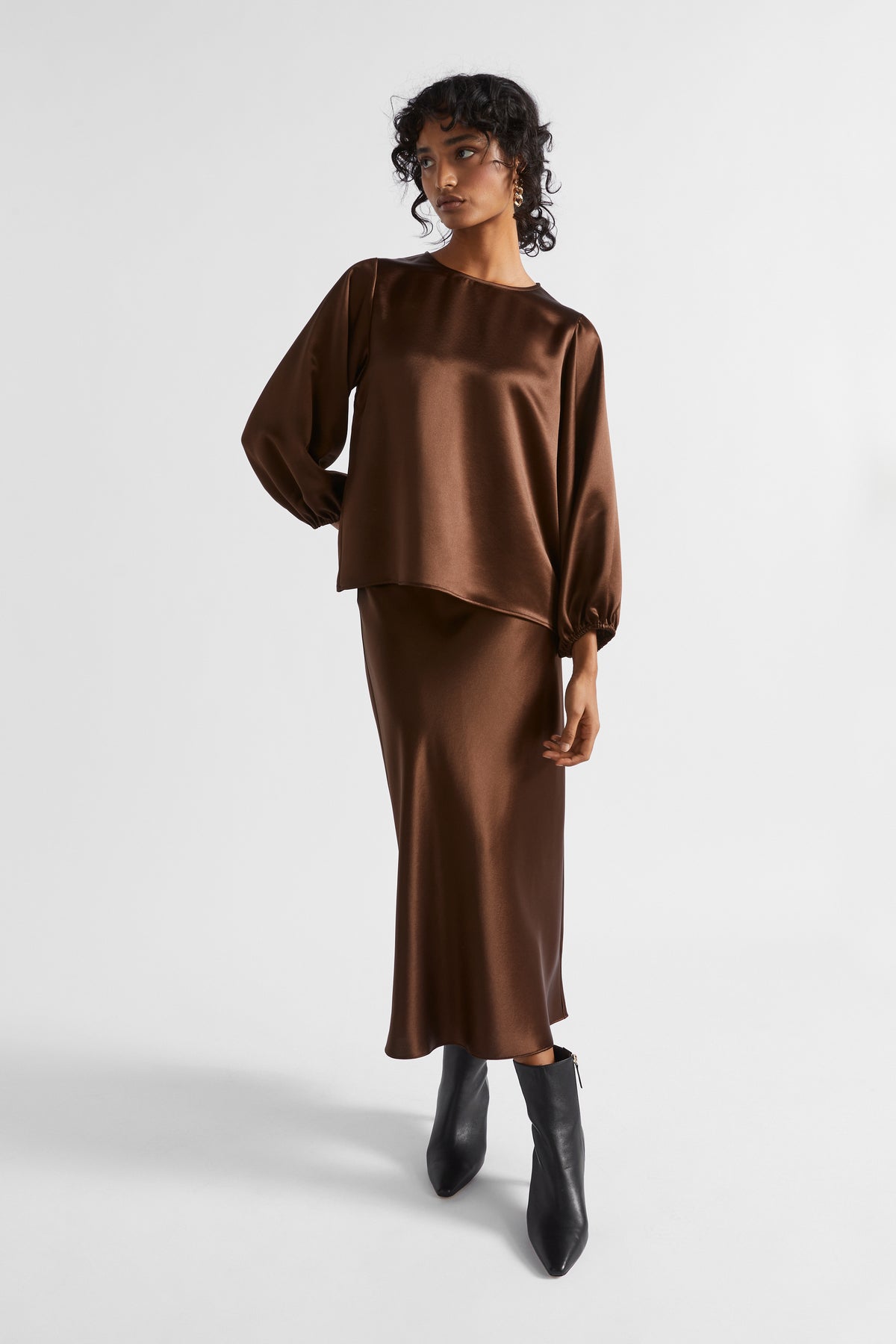 Satin Slip Midi Skirt