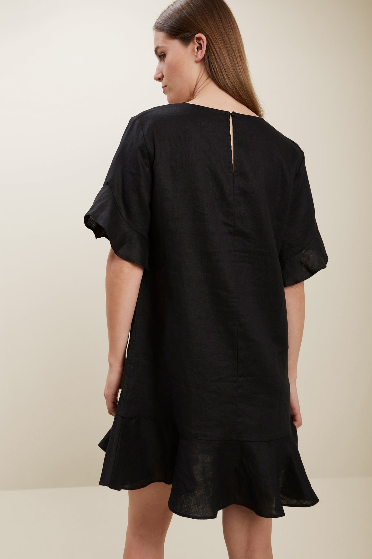 Linen Flutter Sleeve Dress