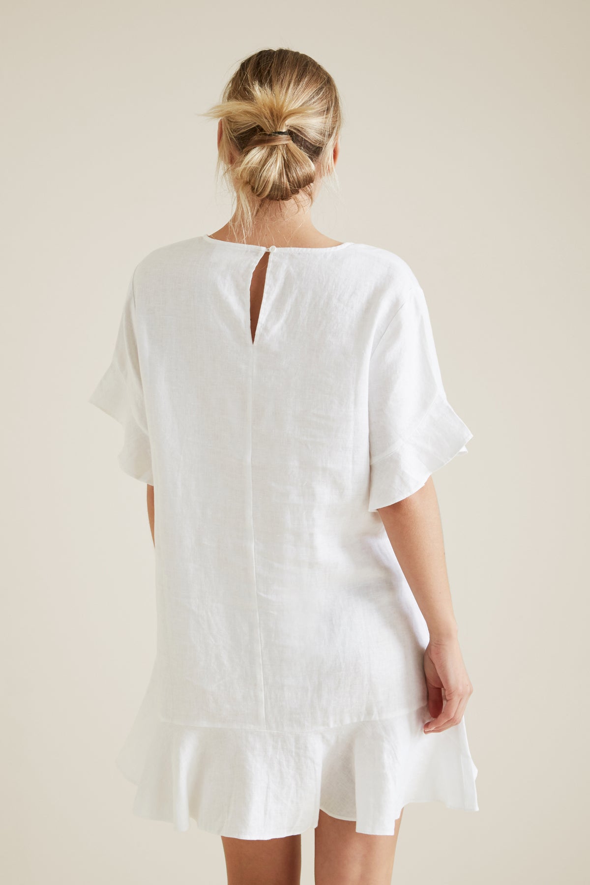 Linen Flutter Sleeve Dress