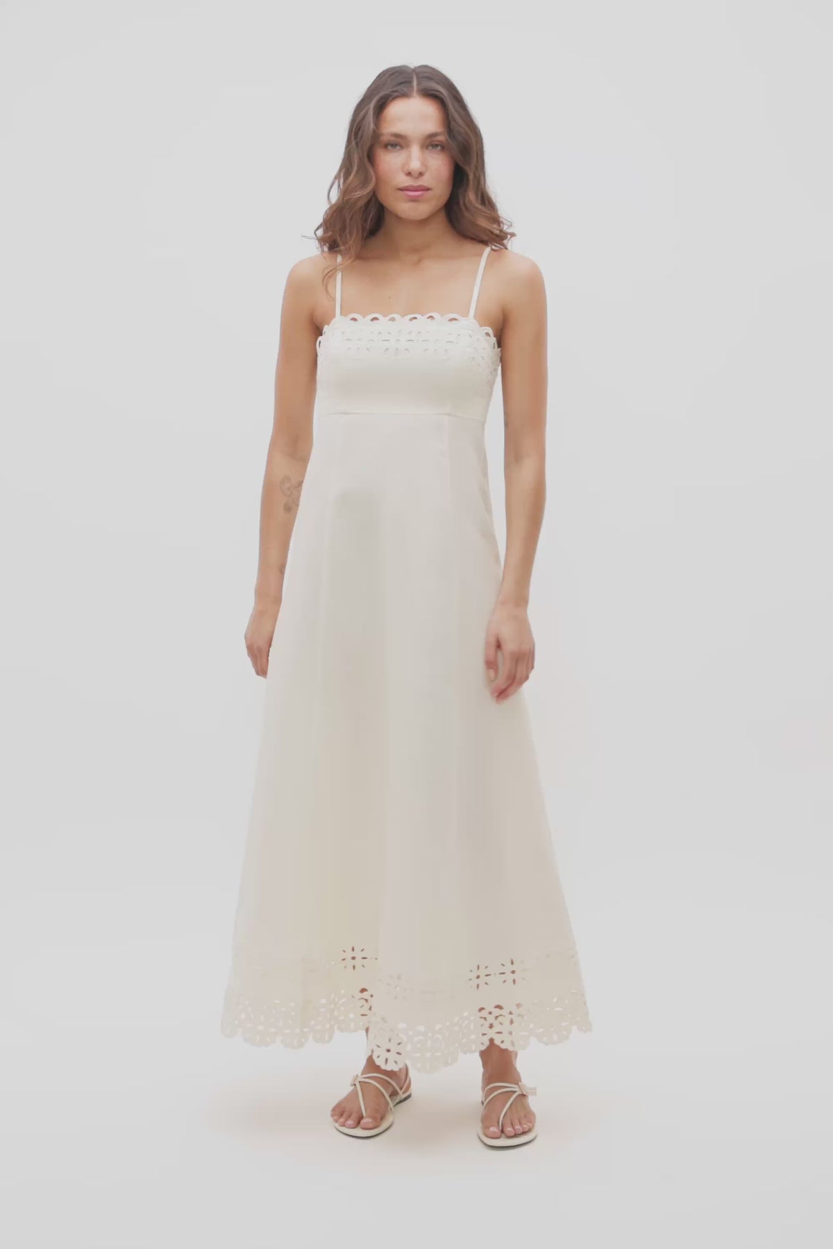 Linen Blend Cutwork Midi Dress