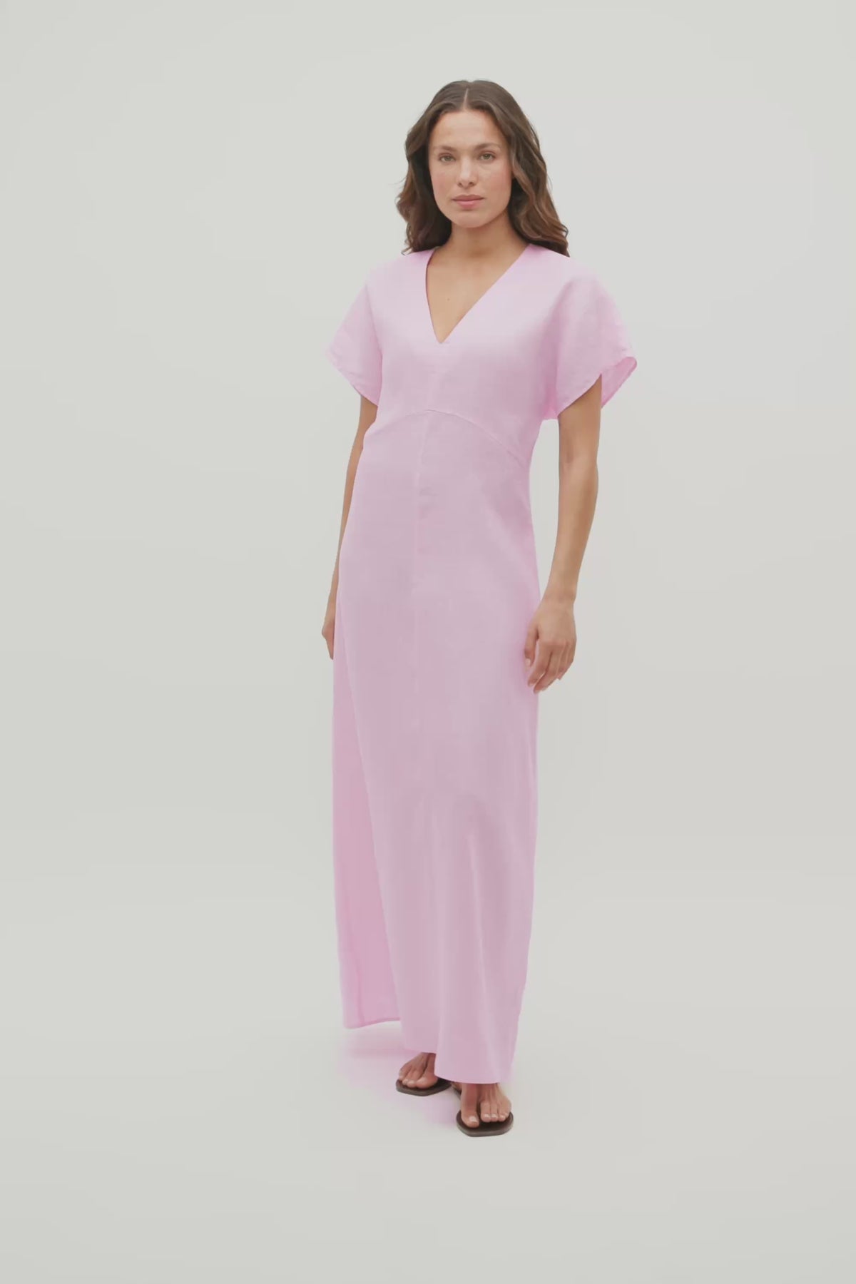 Linen V Neck Midi Dress | Petal Pink | Seed Heritage – Seed