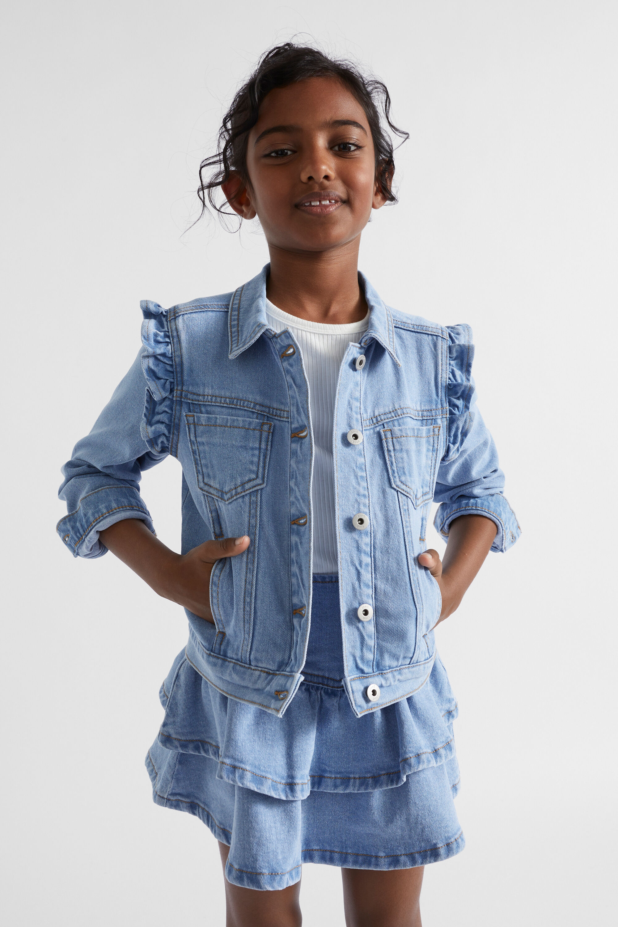 Girls frill shop denim jacket