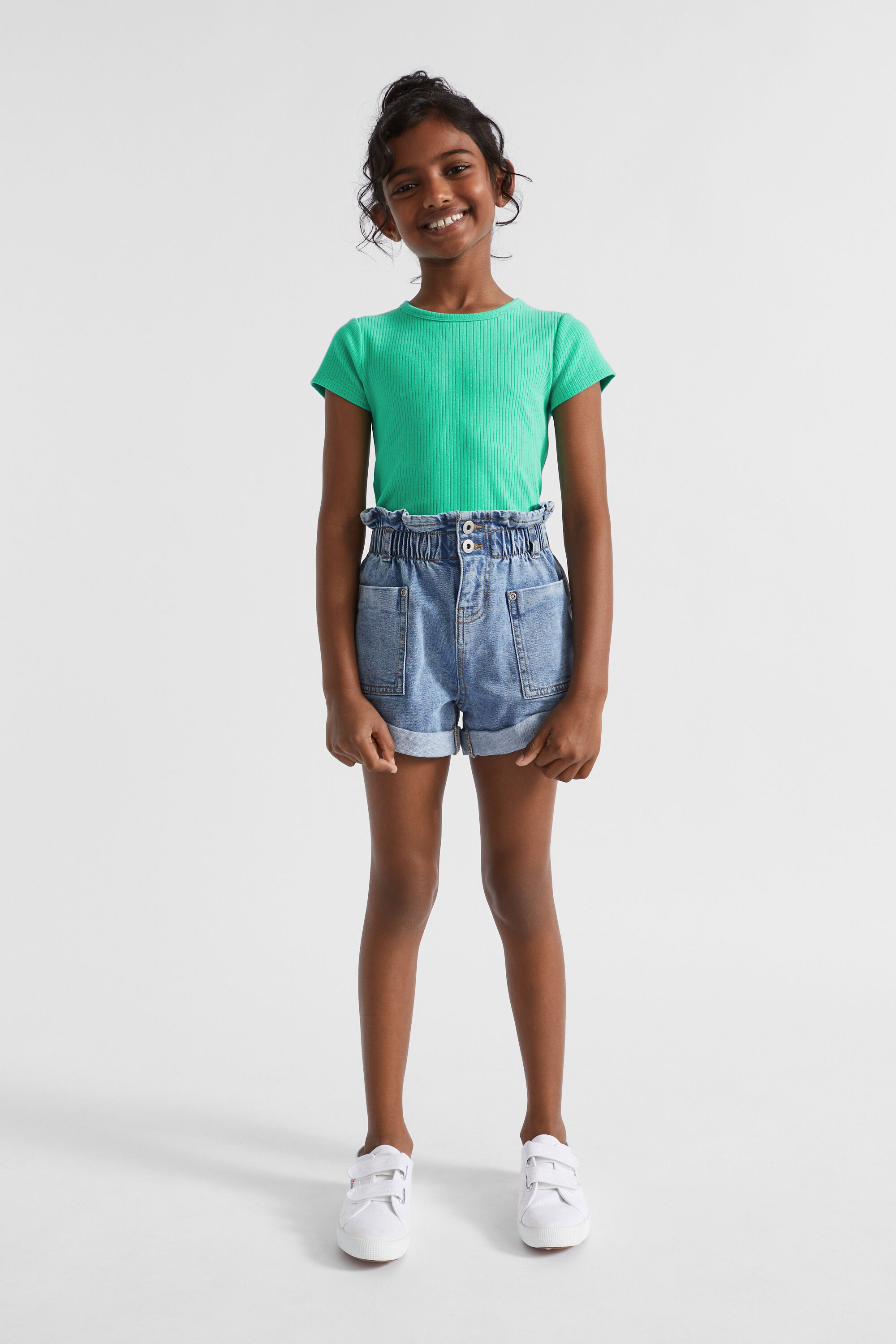 Green best sale denim shorts