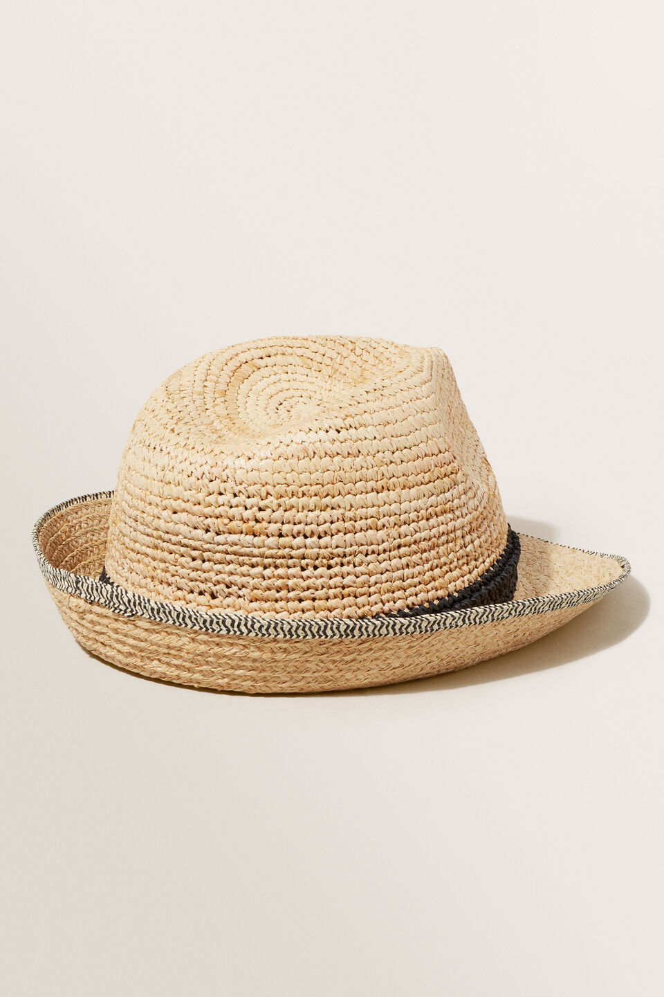 Contrast Raffia Panama Hat  Black Natural