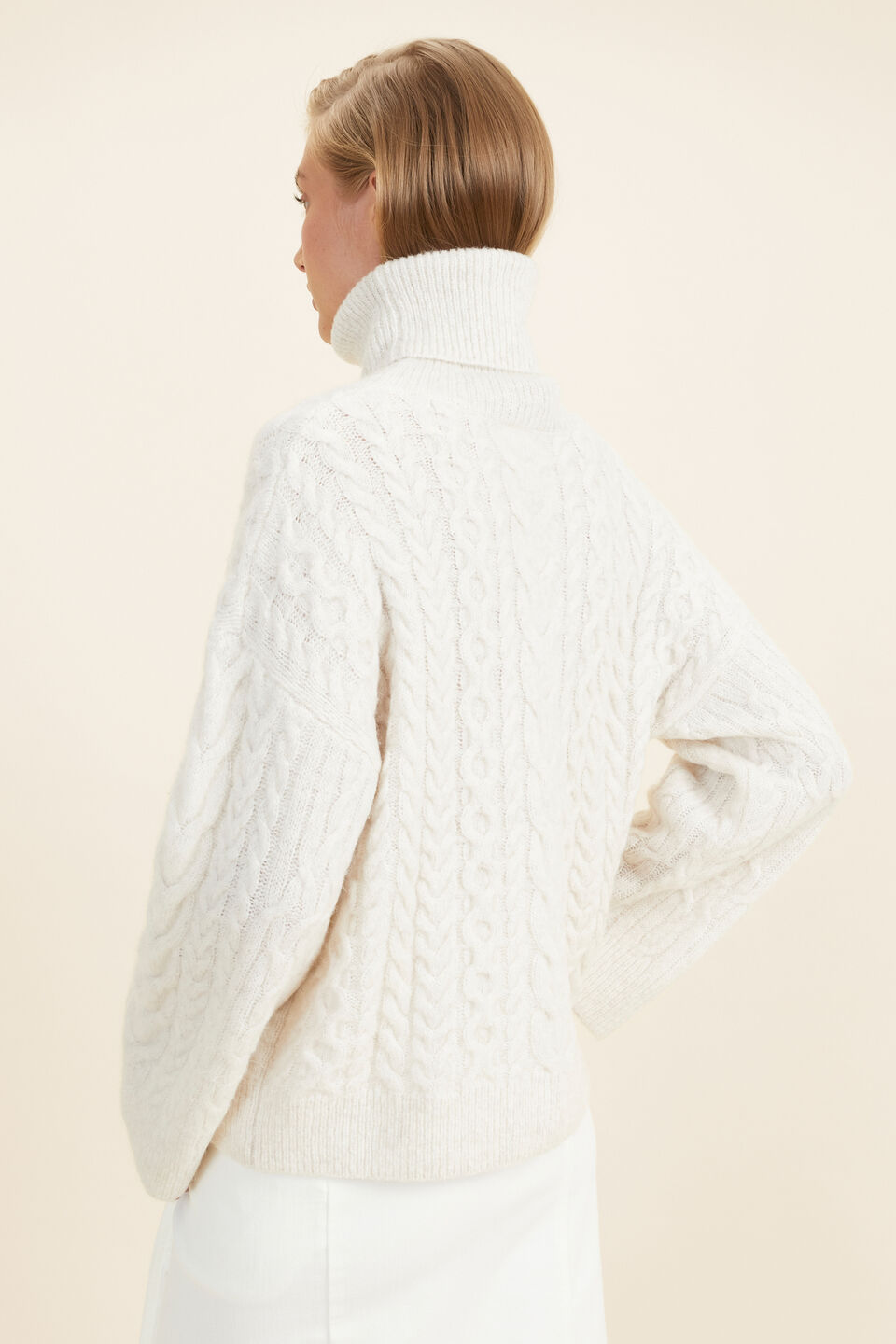 Chunky Roll Neck Sweater  Oat Marle