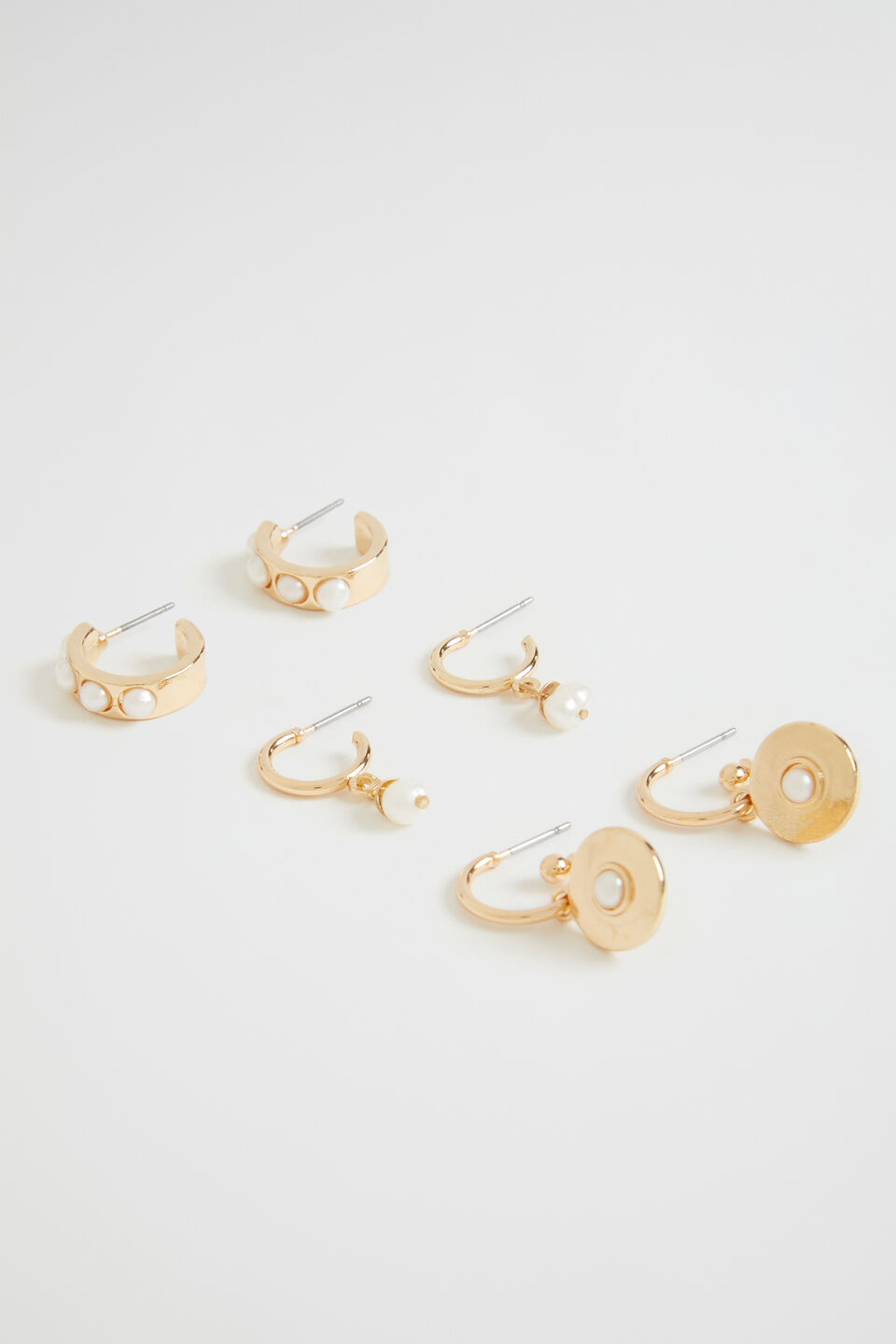 3 Pack Pearl Earrings  Gold