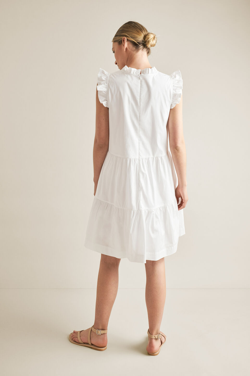 Ruffle Sleeve Cotton Dress  