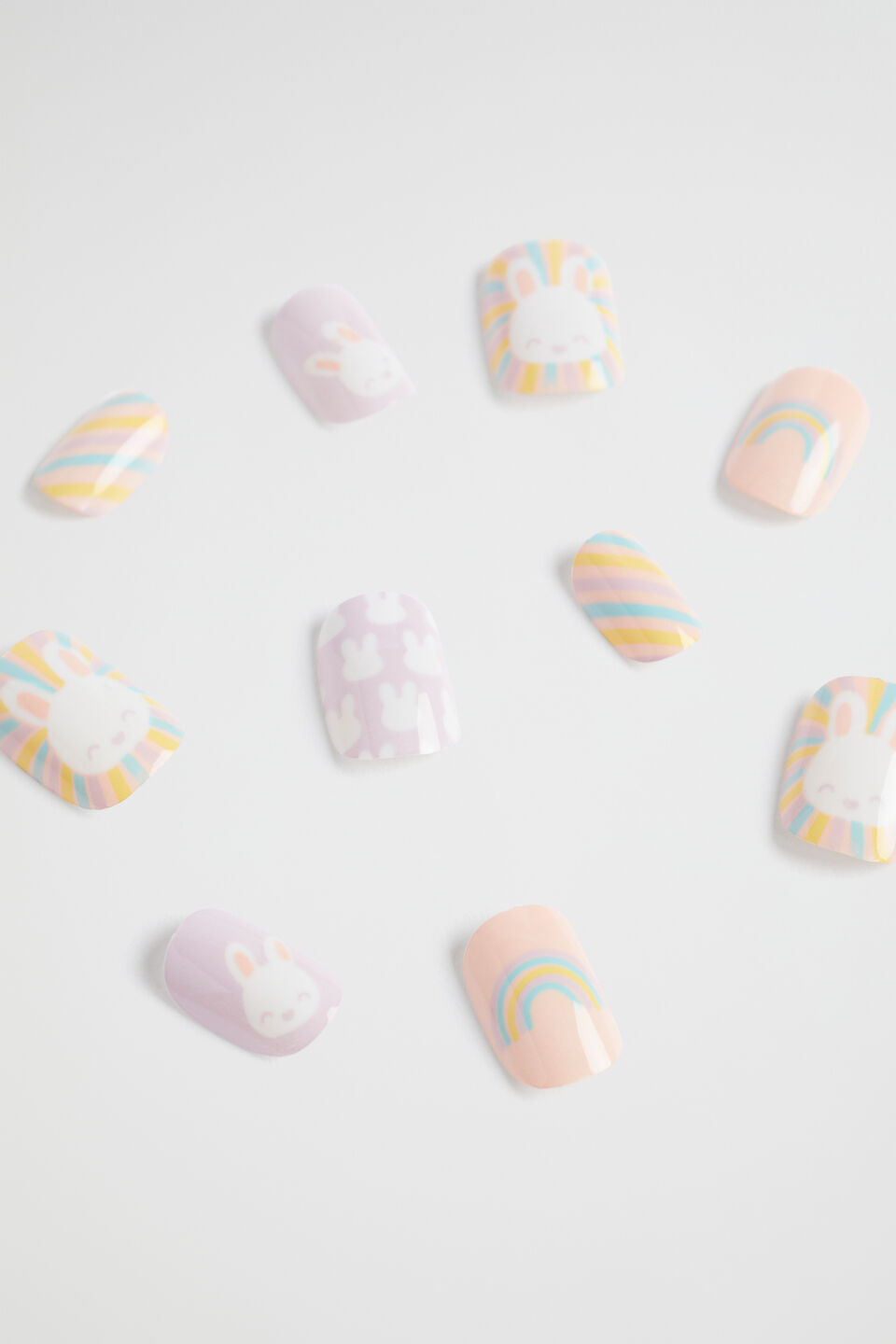 Bunny Rainbow Press on Nails  Multi