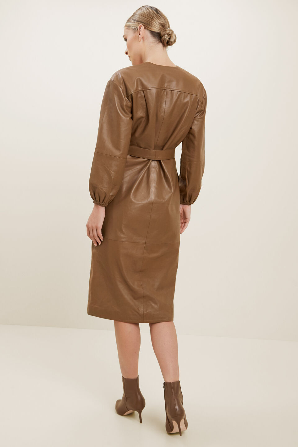 Belted Leather Dress  Molasses