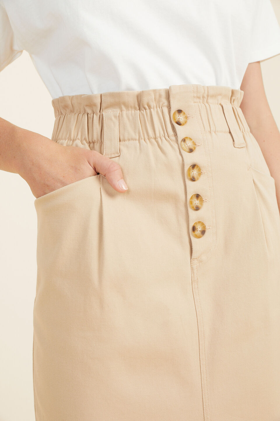 Paperbag Button Skirt  Champagne Beige