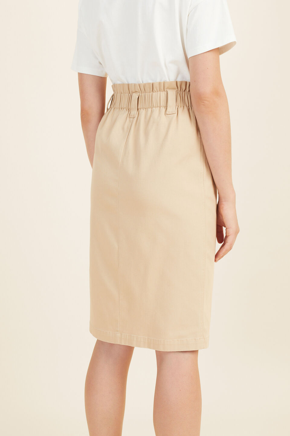 Paperbag Button Skirt  Champagne Beige