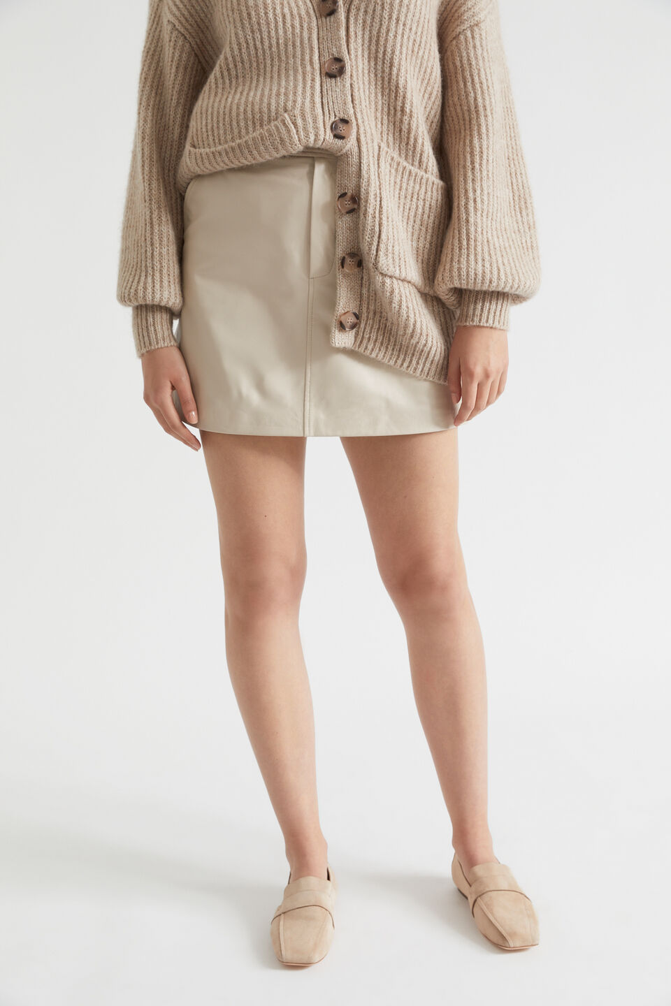 Leather A Line Mini Skirt  Soft Mink