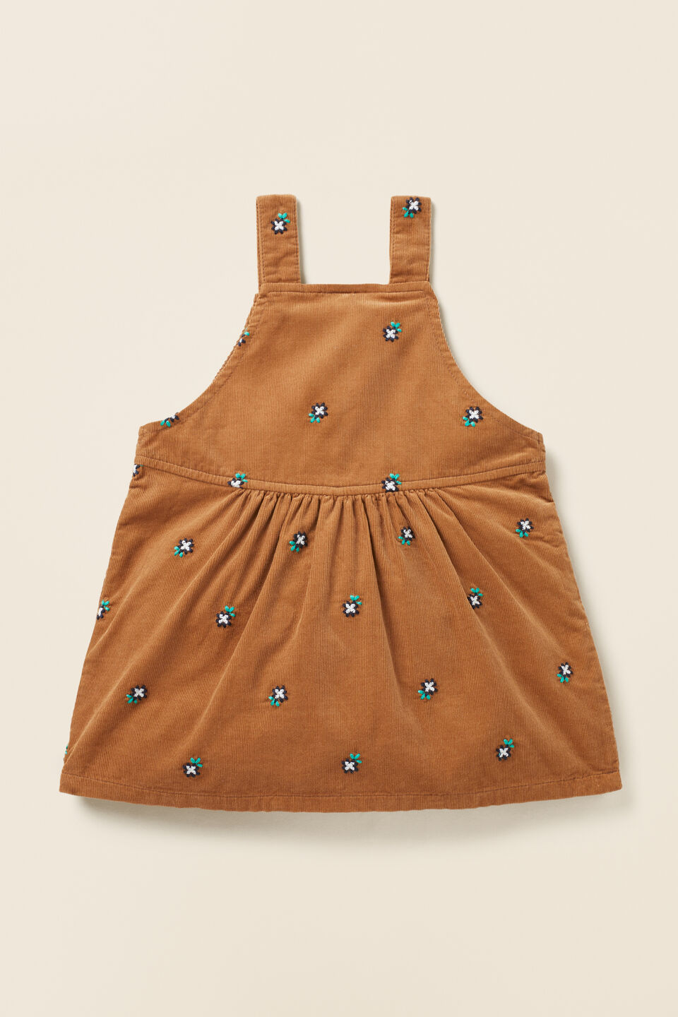 Embroidered Cord Pinafore  Caramel
