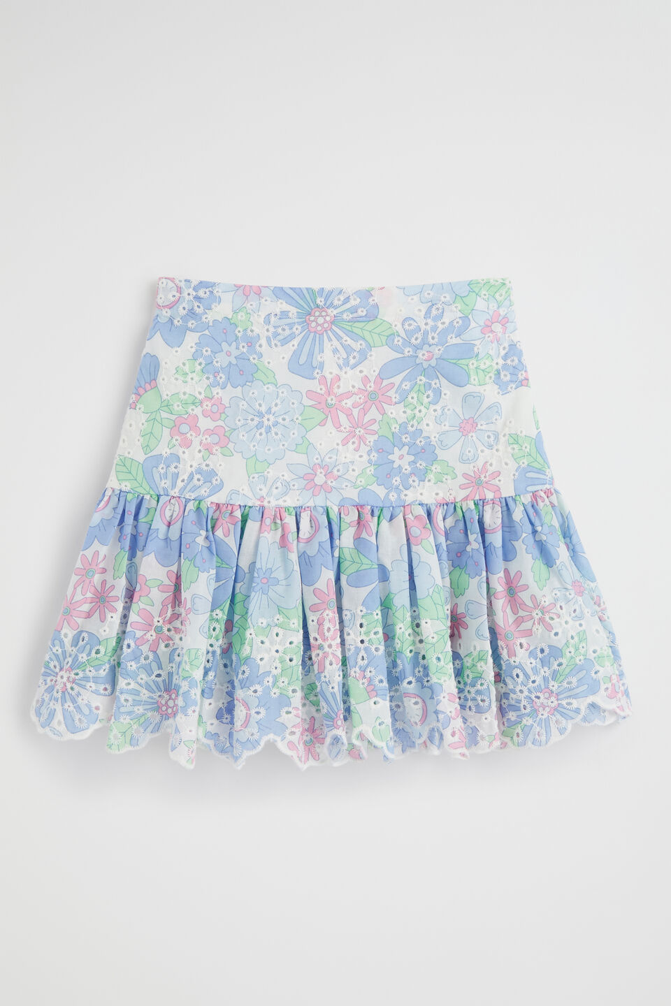 Cutwork Floral Skirt  Baby Blue