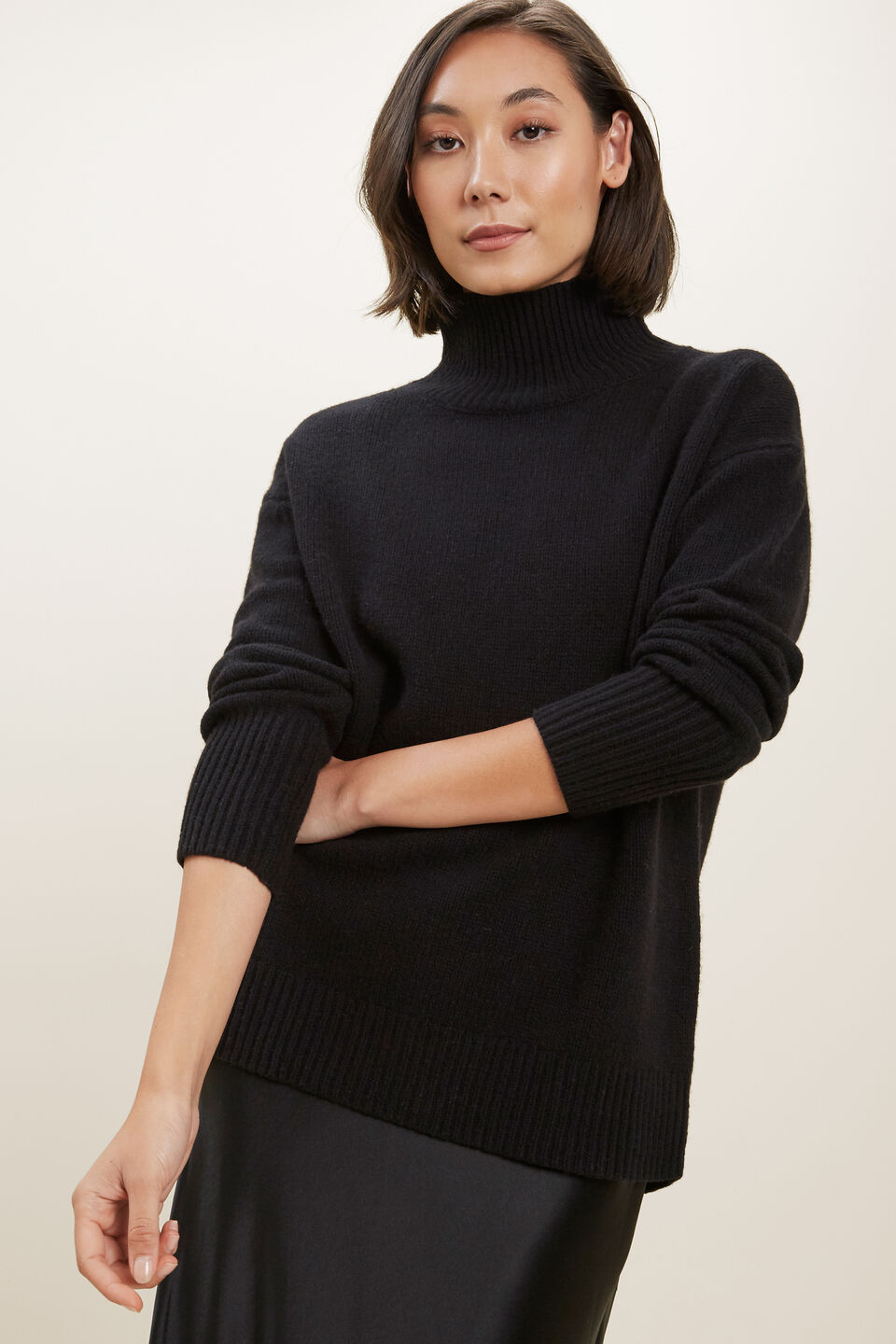 High Neck Wool Sweater  Black