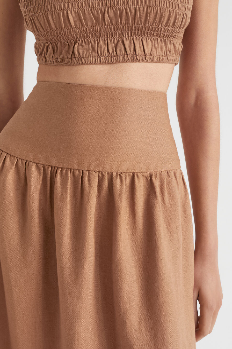 Core Linen Gathered Maxi Skirt  Auburn Brown