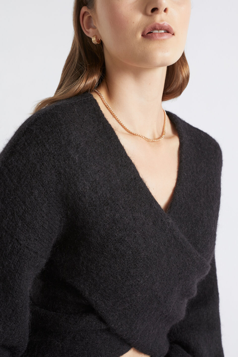 Wool Blend Wrap Sweater  Black