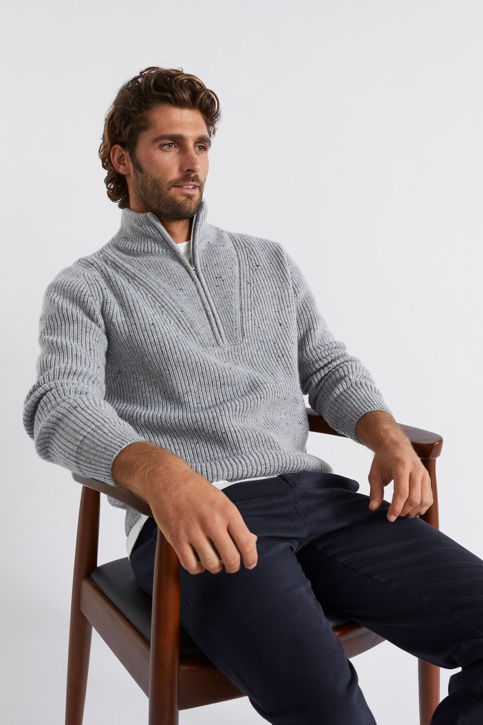 Zip Knit Sweater  Grey Marle