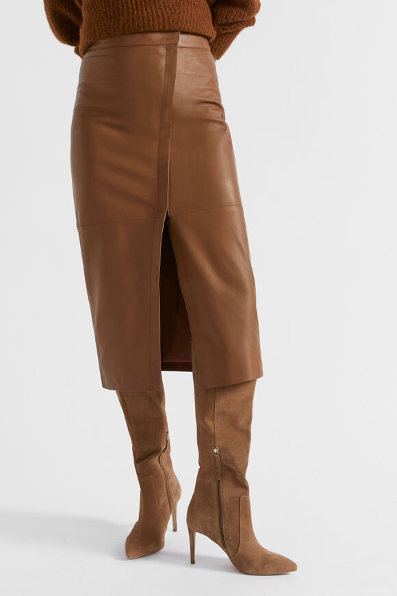 Leather Zip Front Wrap Skirt  Spice  hi-res