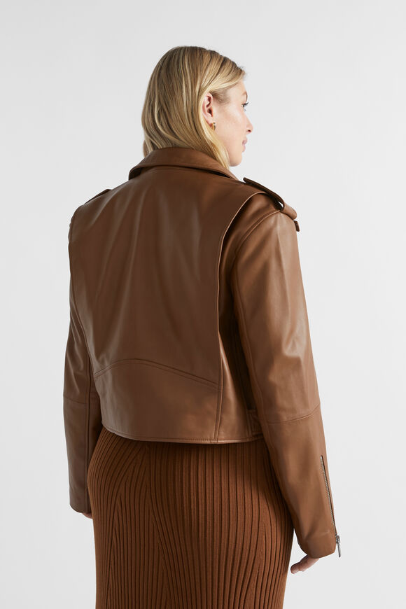 Leather Zip Front Jacket  Spice  hi-res
