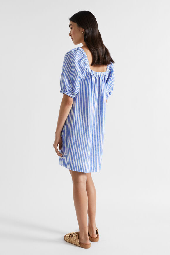 Linen Stripe Mini Dress  Deep Ocean Stripe  hi-res