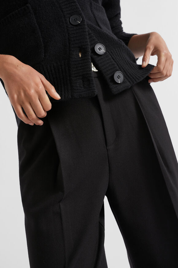 Button Front Pleat Trouser  Black  hi-res