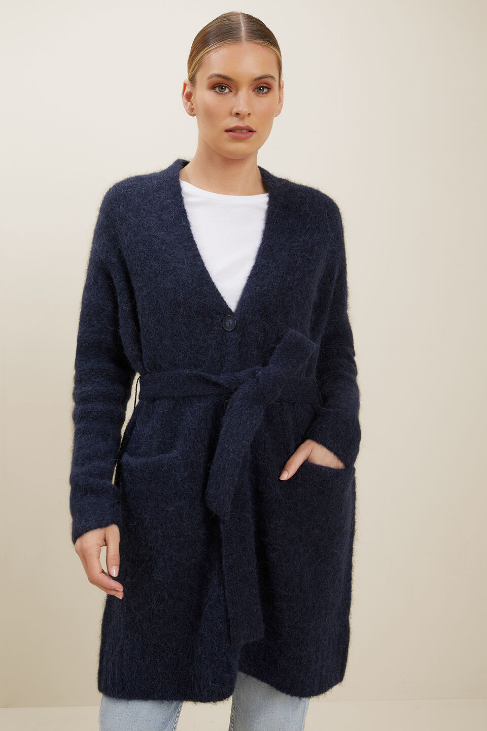 Relaxed Tie Cardigan  Deep Navy