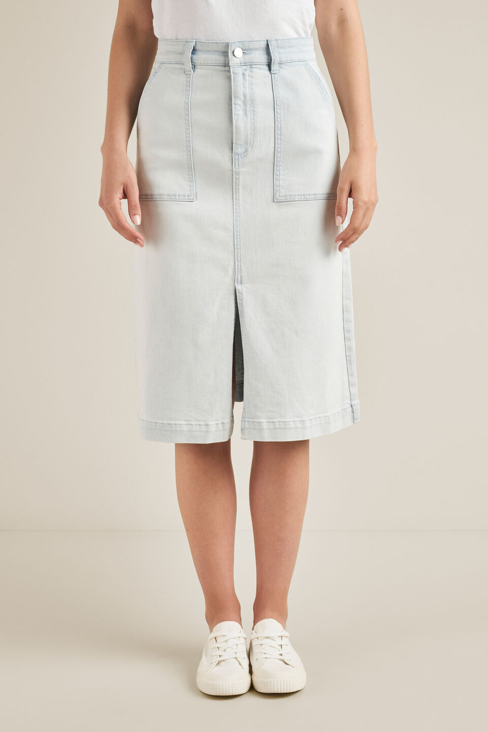 Midi A-Line Denim Skirt  