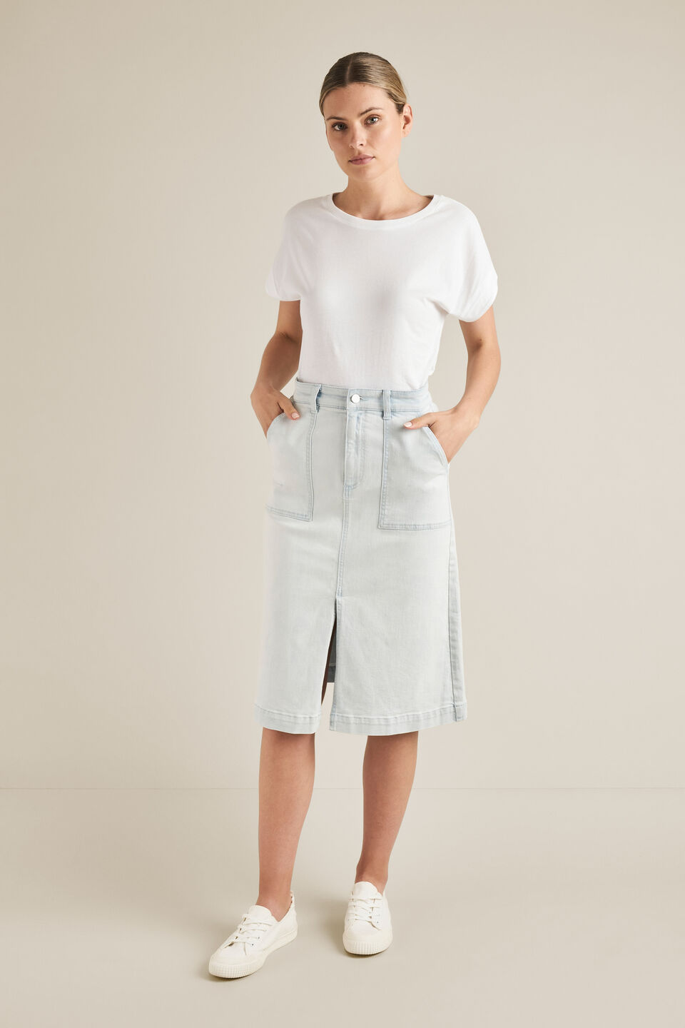 Midi A-Line Denim Skirt  
