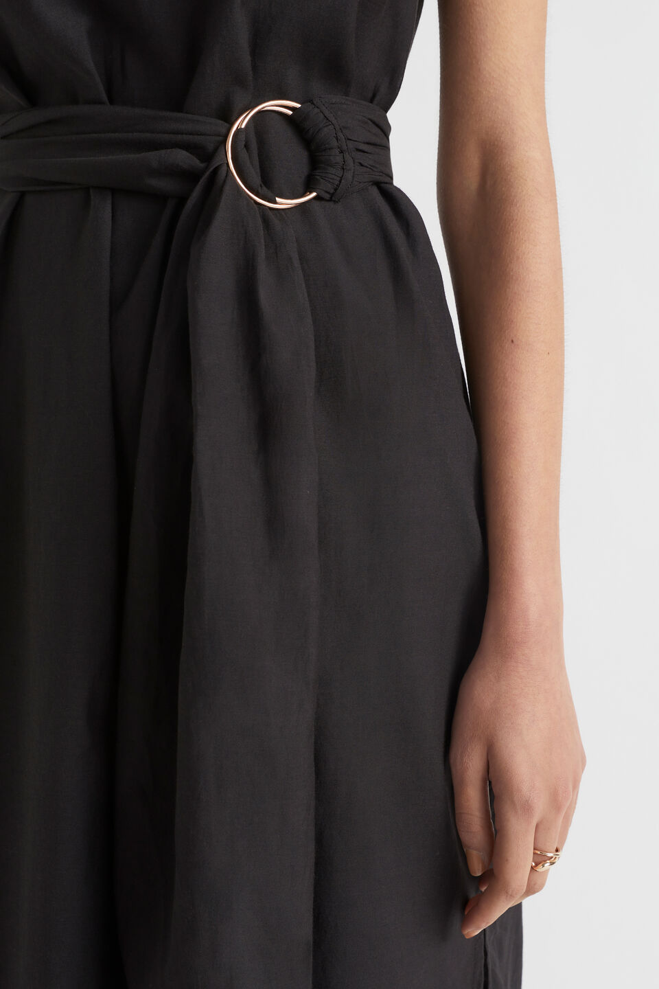 One Shoulder D Ring Belt Maxi Dress  Black