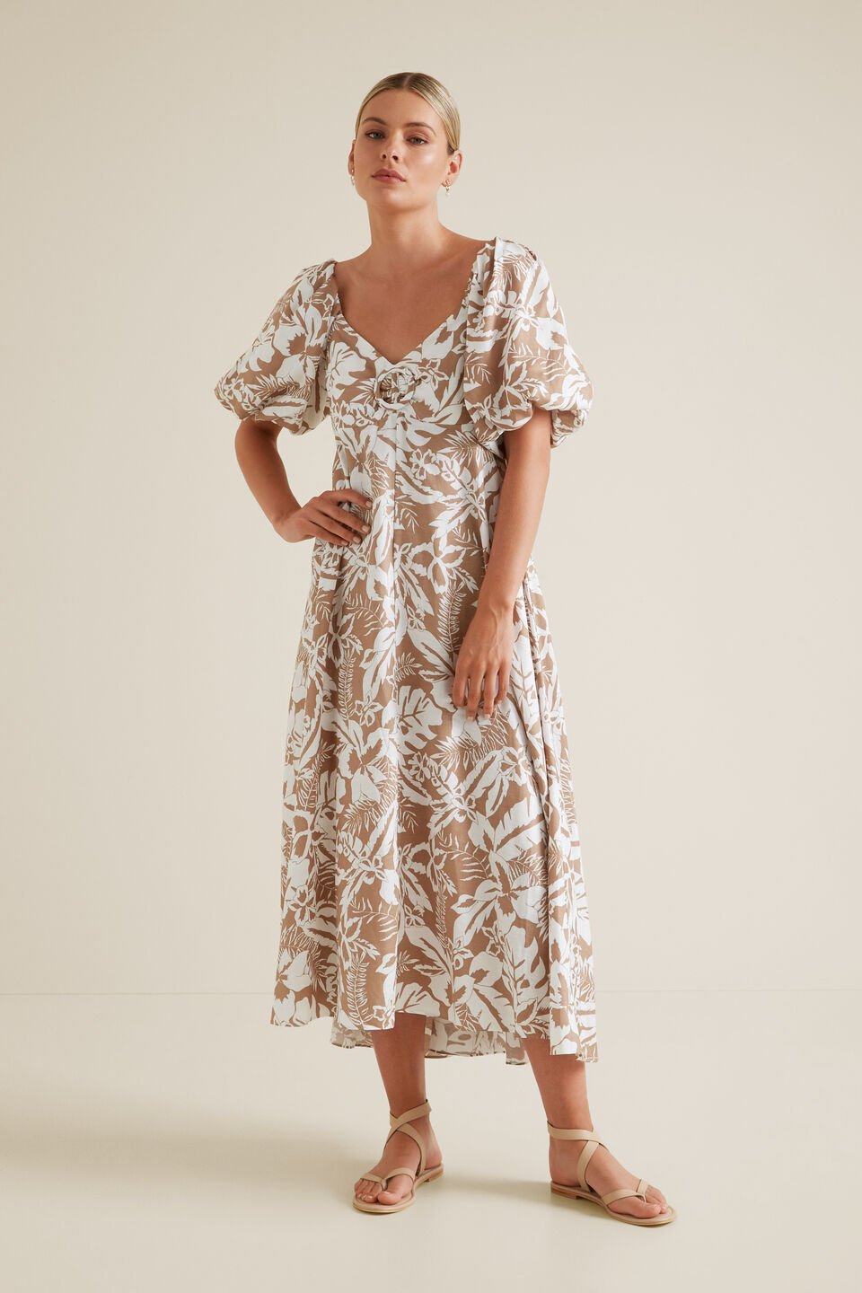 Palm Print Midi Dress  