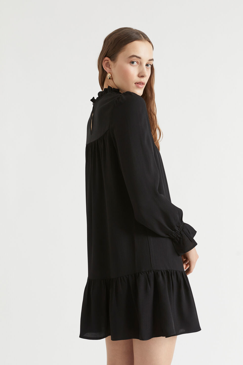 Twill Pintuck Mini Dress  Black