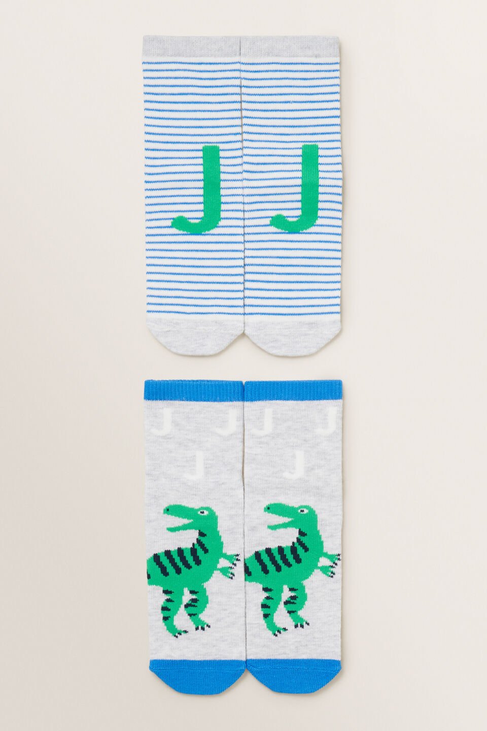 Dinosaur Initial Sock 2 Pack  J