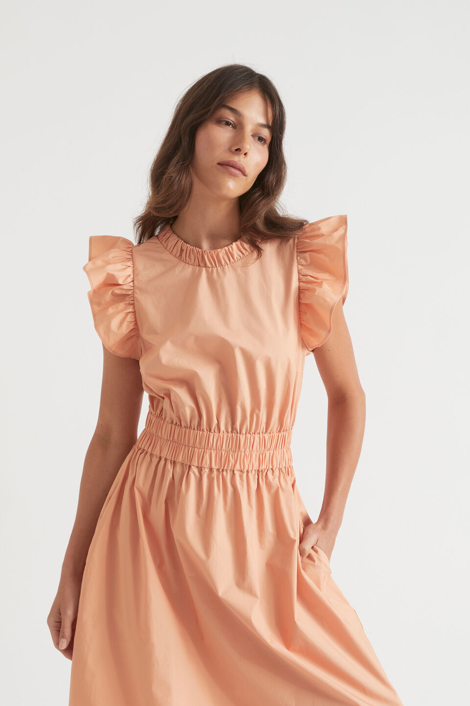 Poplin Tie Back Midi Dress  Peach Bloom