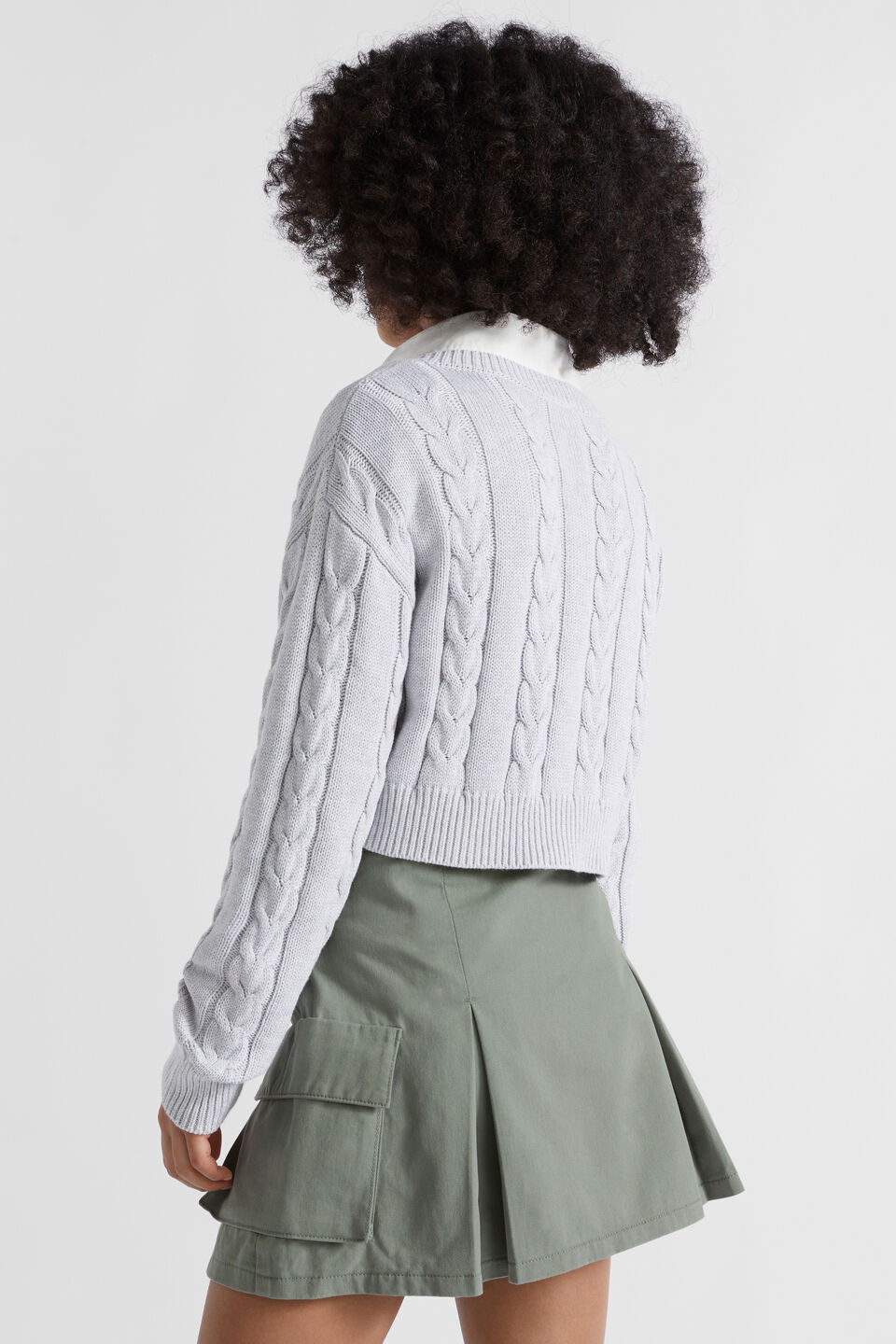 Crop V Cable Knit  Cloud Marle