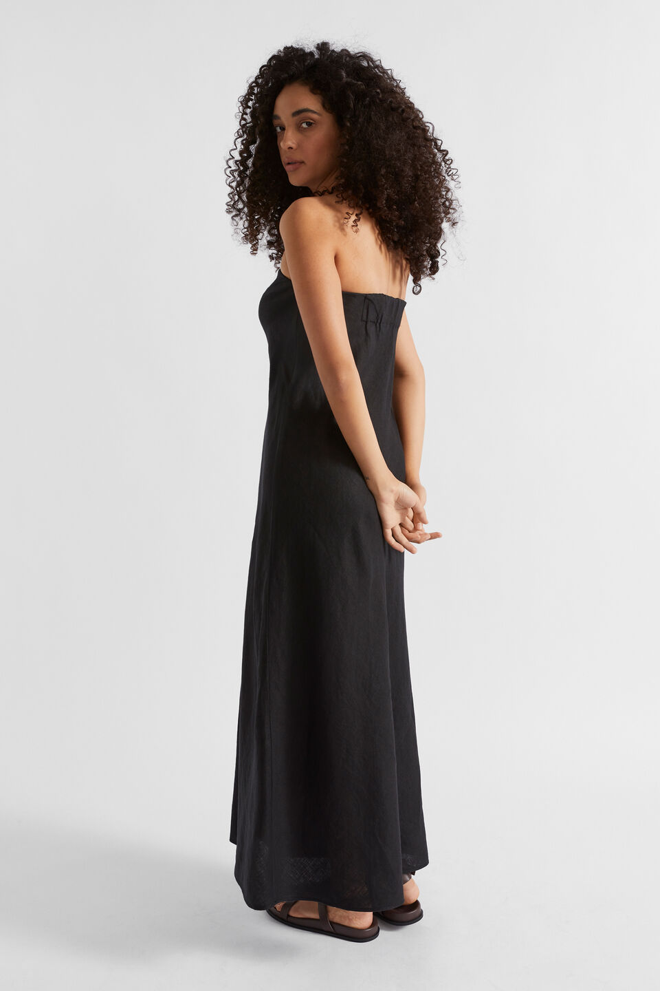 Core Linen Strapless Maxi Dress  Black