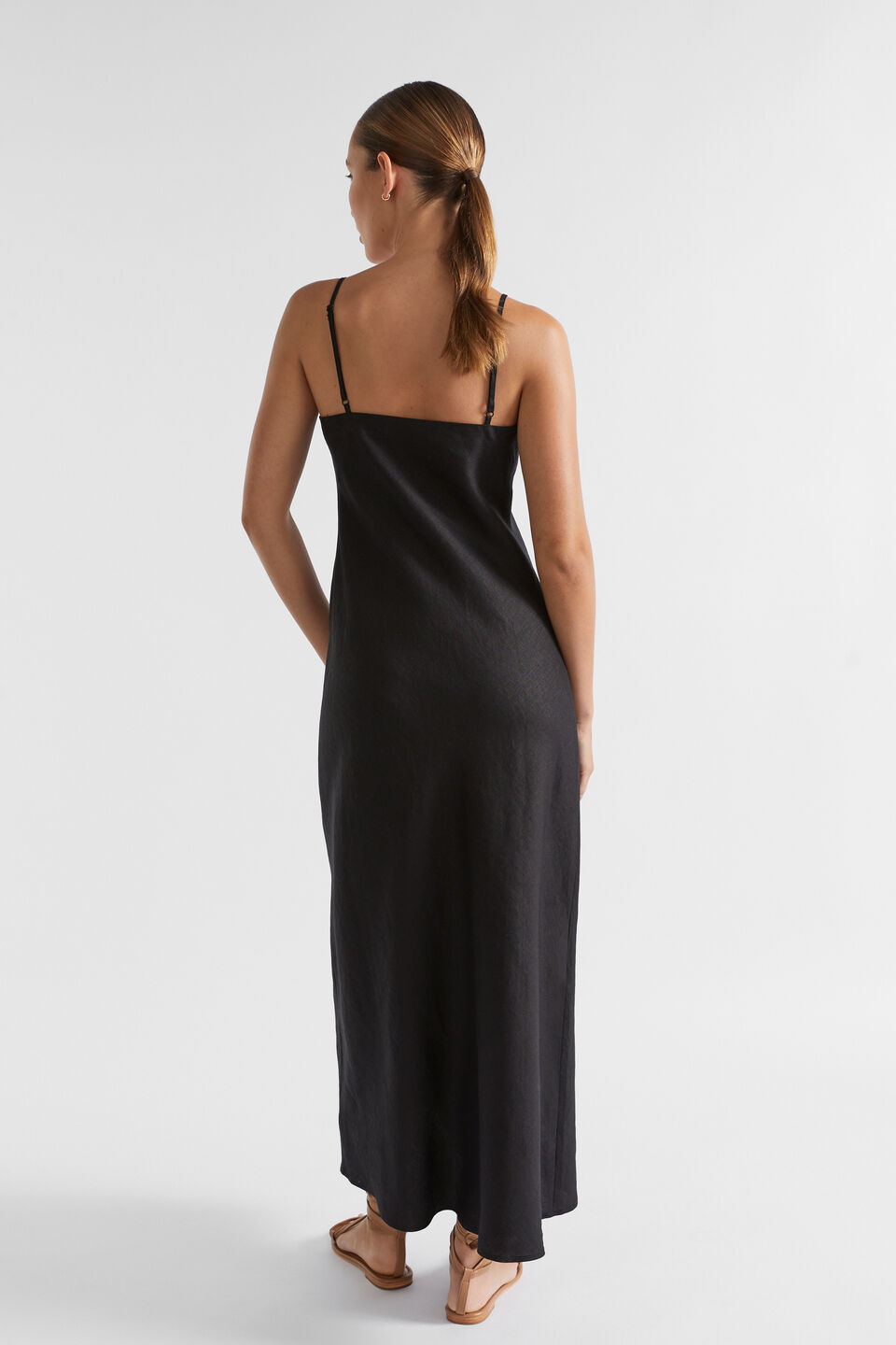 Core Linen Slip Maxi Dress  Black