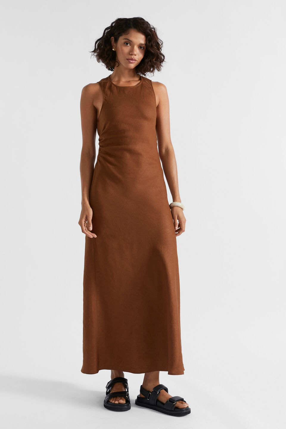 Linen Ruched Side Maxi Dress  Spice